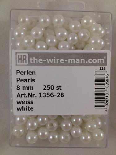 Perlen weiss 8 mm. 250 st.